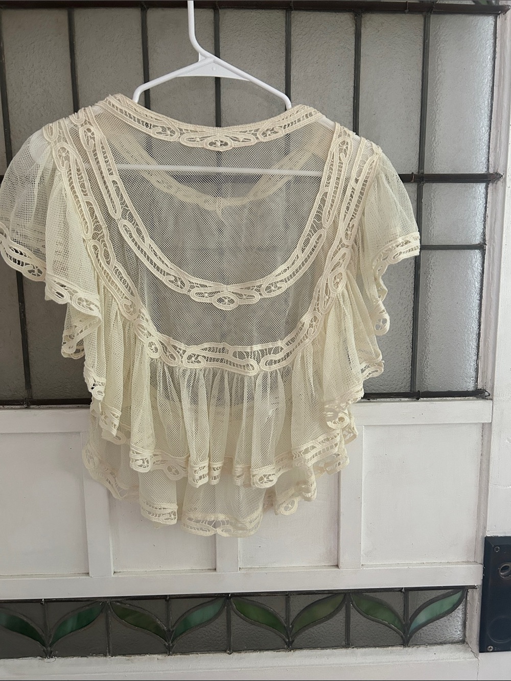 Free People Sheer Lace Ruffle Capelet Top - Cream